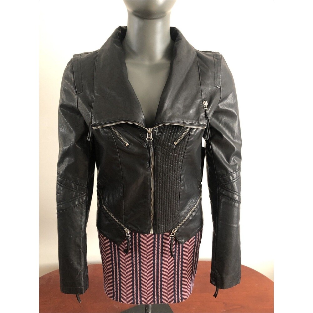 Lulus Black Faux Leather Motorcycle Jacket Women's Size XSmall‎ NWT